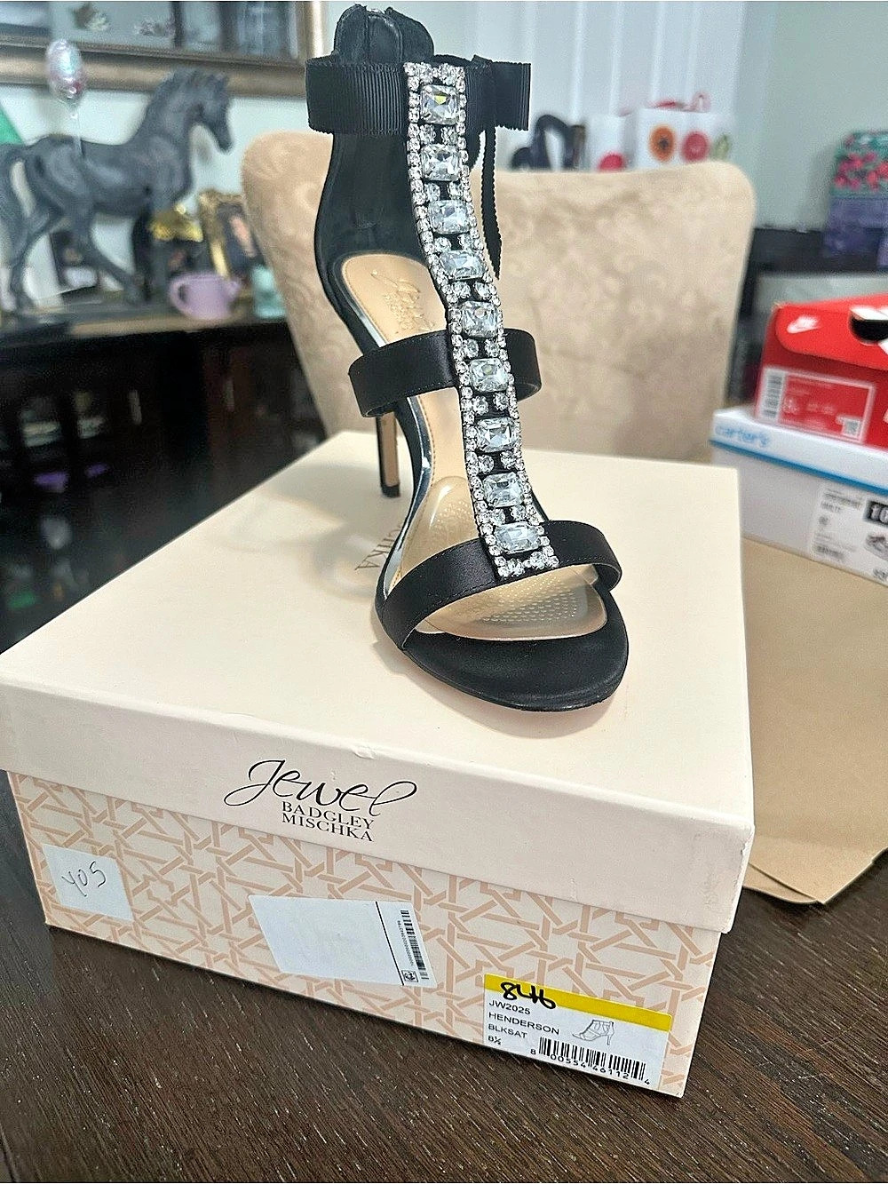 Jewel Badgley Mischka Henderson Rhinestone Heels Black & Silver US 6